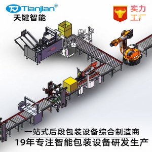 北京纸箱开箱装箱封箱称重贴标打包捆扎码垛缠膜包装线